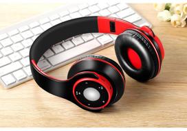 Wireless Bluetooth Head-mounted Gaming Headset with Mic, Deep Bass, Card Slot, and Music Playback for Mobile Phones raudona