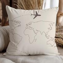 Vintage World Map Airplane Travel DoubleSided Pillow Cover Zippered Cushion Case for Sofa Bed Decor 40cmx40cm(16x16Inch) gray