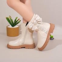 Girls Winter Mid-Calf Boots With Side Zipper Warm Fleece-Lined Childrens Fashion Ages 4-12 EU 30, Insole Length 18.2 cm white