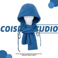 Order new wool blended balaclava hat men's and women's outdoor windbreak rope scarf ear protector mėlyna