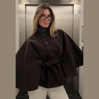 Moteriški pončo paltai Vintažiniai Standus apykaklės Diržo Mygtuko Nėrimo Užsegimas Ilgomis Rankovėmis Viršutinis Drabužis Moteriškas Rudens Naujas Lady Gatvės Apranga XXL ruda