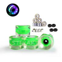 60mm PU Skateboard Wheels Land Surfing Longboard Cruiser With Glow-in-the-Dark Effect LED Light Feature Glow Green Silver Hub