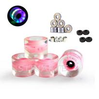 60mm PU Skateboard Wheels Land Surfing Longboard Cruiser With Glow-in-the-Dark Effect LED Light Feature Glow Pink Silver Hub