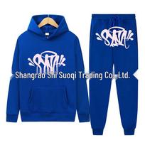 Cross2024 Trendy Winter Unisex Letter Print Plus Velvet Hoodie Set L blue
