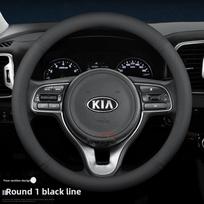 Leather Car Steering Wheel Cover for Kia Niro Sorento Picanto Seltos Carnival K5 Ceed K4 K3 Xceed Sportage 2015 -  2024 2025 D type Two line A black