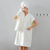 Minkštas ir storas koralų vilnos chalatas suaugusiems - unisex, ilgomis rankovėmis su petnešėlėmis 35*75cm, towel, Butter Rice white