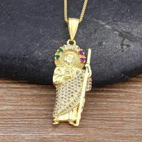 Nidin High Quality Jude Thaddeus Inlaid Rainbow Zircon Pendant Gold Plated Necklace Unisex Retro Religious Gifts Wholesale beige