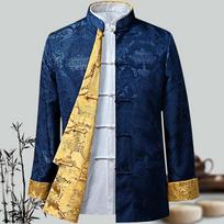 Vyriški kiniški drakono marškinėliai Kung Fu paltai kinų metų Tang kostiumas tradiciniai kiniški drabužiai vyrams striukės Hanfu vyriški drabužiai XXL blue