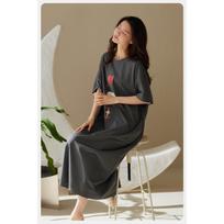 Lazy wind nightdress women's summer Korean short-sleeved medium and long knee dress loose Korean version cute student pajama dress 3XL black