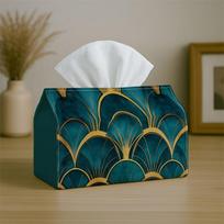 1pc Party Tissue Box,Art Deco Luxury Geometric,Multifunctional Tissue Holder,Teal Golden Fan Scale ,Outdoor Party Supplies, Everyday Desktop Tissue St One Size black
