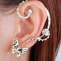 Rhinestone Butterfly Ear Cuff and Stud Earrings Set juoda
