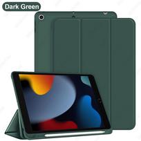 Case For iPad 9/8/7th Gen 10.2 Inch, With Pencil Holder, Trifold Stand, Shockproof Soft TPU Back Cover, Auto Sleep/Wake tamsiai žalia spalva