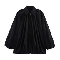 Womens Oversized Batwing Sleeve Puffer Pilot Jacket Loose Fit Streetwear Fashion S black