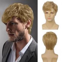 Mens Short Gray Synthetic Wig With Side Part Heat Resistant Fiber Natural Look Daily Wear Gray Short Straight beige