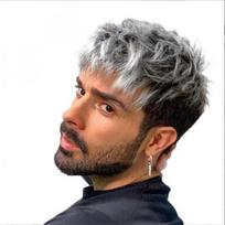 Mens Short Gray Synthetic Wig With Side Part Heat Resistant Fiber Natural Look Daily Wear Gray Long black