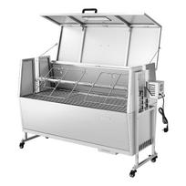 Rotisserie Grill 38W BBQ Outdoor Pig & Lamb Spit Roaster, Charcoal Spit Roaster with 60 kg Capacity, Wheels & 4-Level Height, Stainless Steel