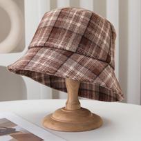 Retro languota vilnonė kibiro skrybėlė moteriška rudens ir žiemos Maillard languota baseino skrybėlė britiška šilta veidui maža kibiro skrybėlė madinga M（56-58cm） gray