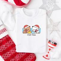 Bubu Dudu Christmas Sweatshirt | Matching Couple Holiday Pullover Crew Neck Long Sleeve Fashion Soft Comfortable Thermal Hoodie L white