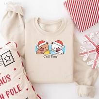 Bubu Dudu Christmas Sweatshirt | Matching Couple Holiday Pullover Crew Neck Long Sleeve Fashion Soft Comfortable Thermal Hoodie S beige