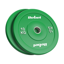 >>>Olimpiniai gumuoti BUMPER svareliai, BEAST serijos, 2 x 10 kg rinkinys, skylės skersmuo 51 mm, REBEL ACTIVE