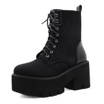 Side Zipper Martin Boots Thick-soled Front Lace-Up Women's Boots Suede Plain Board Shoes 43