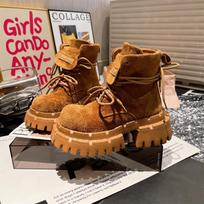 Martin boots big head frosted candy color lapel locomotive boots short boots handsome tooling babes flats women's shoes 40