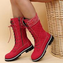 Fashion High-quality Winter Warm Boots Women's Winter Side-pull Lace-up Knitted Mid-tube Boots Low-heeled Round-toe Boots Botas De Mujer 35 brown