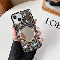 For IPhone16 Rhinestone Phone Case for Apple 15Promax Female 14 Mirror XR Light Luxury Style 8 Bear SE3 For   iPhone 17Promax gray