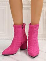 Women's Boots Autumn Ladies Ankle Boots Green Pointed Toe Roman Denim Sexy Square Heel Side Zipper 2025 43 pink