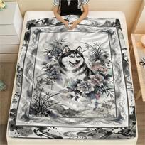 Husky Dog Print Flannel Blanket, High quality Comfortable for All Seasons, Home Decor, Warmth and Comfort, Perfect for Christmas Gifts64 80cm x 120cm gray