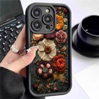 Black Woolen Flower Ladder Groove iPhone 14/15/16/17 Pro Max Protective Case iPhone 12 Pro juoda