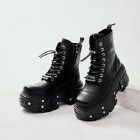 Gotikiniai Punk Batai Moteriški Stambiu Kulnu Platforminiai Martin Batai Sunkiojo Metalo Pavasariniai Nauji Tamsūs Baikerių Batai 43 black
