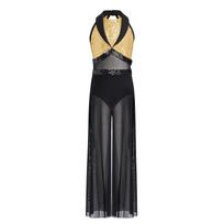 Girls Jazz Dance Costume Sleeveless Keyhole Back Sides Split Wide Leg Jumpsuit with Built In Briefs 5-6 Years black