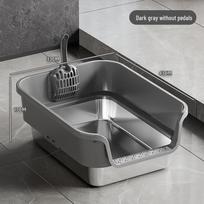 Stainless Steel Extra-Large Enclosed Cat Litter Box with High Walls and Anti-Splash Design Includes Shovel and Non-slip Pads gray