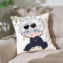 Anime J-Jujutsu K-Kaisen Pillow Case Cushion Cover Soft Cute Throw Pillow Case For Car Sofa Pillowcase Polyester With Zipper Peach skin 18*18(CM)-1Pcs white