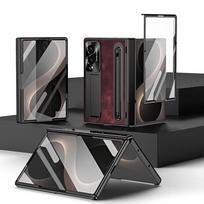For Samsung Z Fold 4 5 6 7 8 Fold8 Wide Case with Pen Slot Stand Hinge Protection Leather Anti Fingerprint Cover For Fold 5