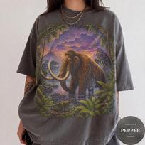 Vintage Woolly Mammoth 90s Graphic Tee, Retro Dinosaur Shirt, Prehistoric Fossil Tee, Paleontology Science Lover Gift, Ice Age T-Shirt 140 gray