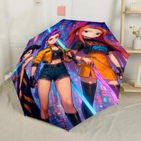 K-pop Demonų Medžiotojai: Susiburkite! Lauko automatinis skėtis, įtraukiamas dizainas, 8 stipinų tvirtumas, sulankstomas dizainas, visų sezonų kelionėms, elegantiškas skėtis sans
