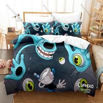 Cool Cuphead and Mugman Bedding Set Duvet Cover + 2 Pillowcases Retro Cartoon Game Bedroom Decor EU Single 135*200cm/53x79in 3pcs blue