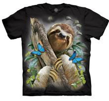 The Mountain Sloth Lazy Hanging Slow Butterflies Cotton Black Adult T-Shirt S-3X XXL