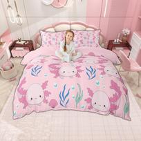 Homewish Mielas Aksolotlis Užvalkalas Ant Antklodės Kawaii Vandenyno Laukinių Gyvūnų Patalynės Komplektas Jūros Gyvybės Salamandra Užvalkalas Ant Antklodės AU Single(140*210cm)3pcs white