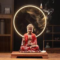 Chinese-style Buddha statue lamp ring decoration, ceramic Sakyamuni, creative entrance hall and Zen-inspired decoration for livi brown