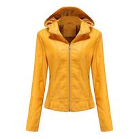 Odinė striukė su gobtuvu Moteriška nuimama skrybėlė su užtrauktuku ilgomis rankovėmis vilnos odinė striukė Slim Fit striukė XXL orange