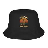 Hatwear Tung Tung Tung Sahur Accessories Bucket Hat Street Unisex Sun Hat Funny Italian Brainrot Meme Bob Fishing Cap Vacation One Size black