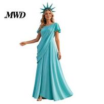 Vaikams Laisvės statulos kostiumas su suknele suaugusiems, Helovino romėnų moters patogus ilgas kostiumas, Liepos 4 d. patriotiškas cosplay aksesuaras M blue
