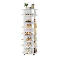 VEVOR 7 pakopų besisukantis batų stovo bokštas su ratukais, judinamas 360 laipsnių besisukantis karuselės stendas, „Lazy Susan“ organizatorius, spintos lentyna svetainei 59.8 x 59.8 x 167 cm balta
