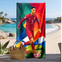 Cristiano Ronaldo Personalized Printed Beach Towel Soccer Logo Support Custom Name Text Absorbent Towel For Sport Travel Special Gift 70cmx140cm(27x55inch) red