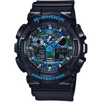Casio G-Shock Quartz Mens Wristwatch GA-100CB-1A Blue Camouflage gray