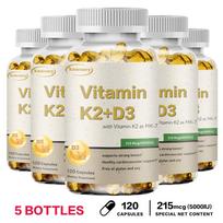 Xemenry Vitamin K2 + D3 Capsules 5000IU with MK-7 Menaquinone 90mcg — Maximum Strength 1-A-Day, Vegetarian & Gluten-Free 120*5