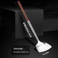 Large Stainless Steel Wok Spatula with Wooden & Metal Handles for Household, Hotel, and Canteen Use – Extended Size